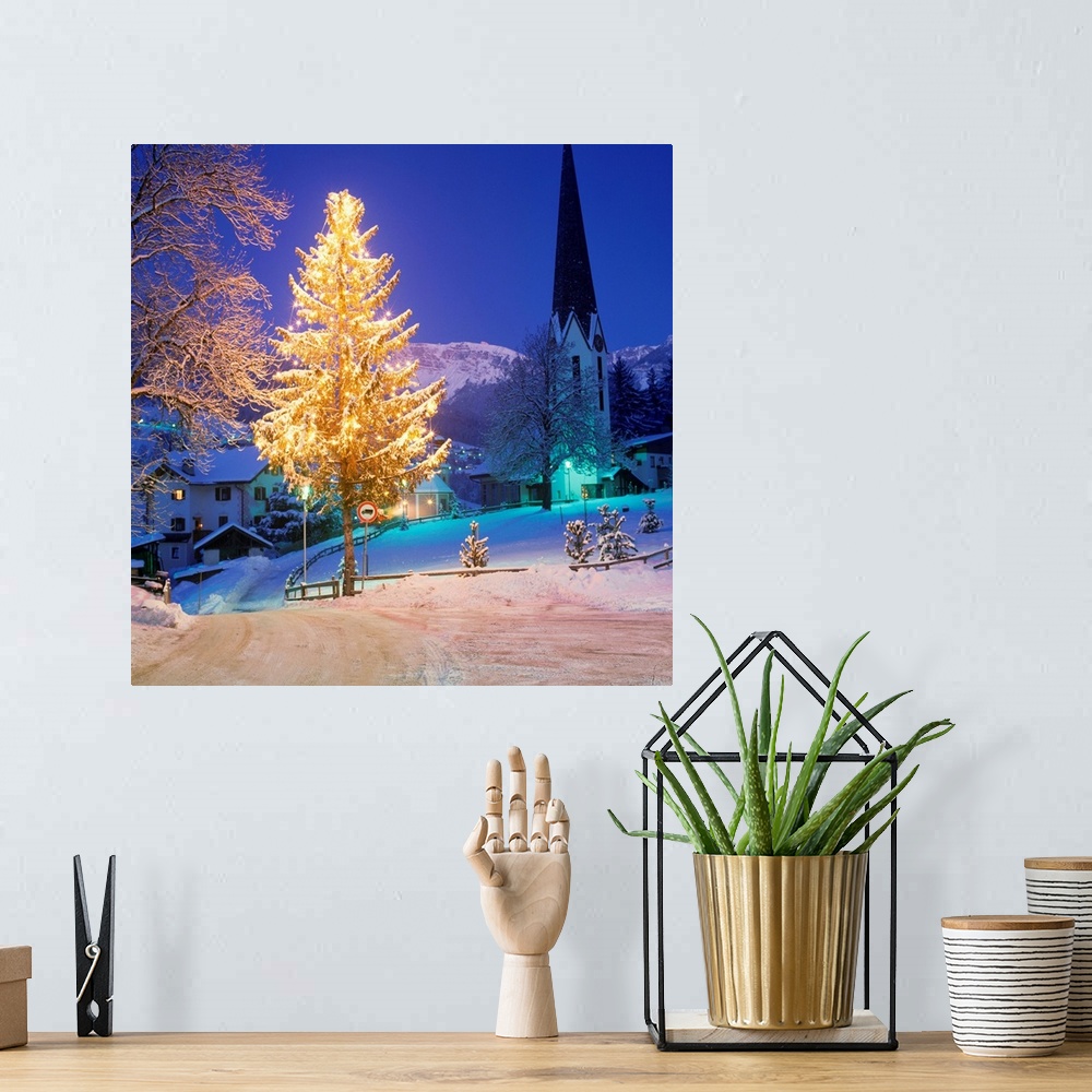 A bohemian room featuring Italy, South Tyrol, Val Gardena, Passua village at Christmas time
