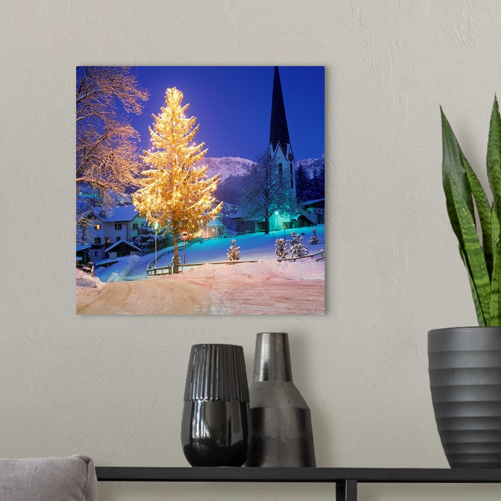 A modern room featuring Italy, South Tyrol, Val Gardena, Passua village at Christmas time