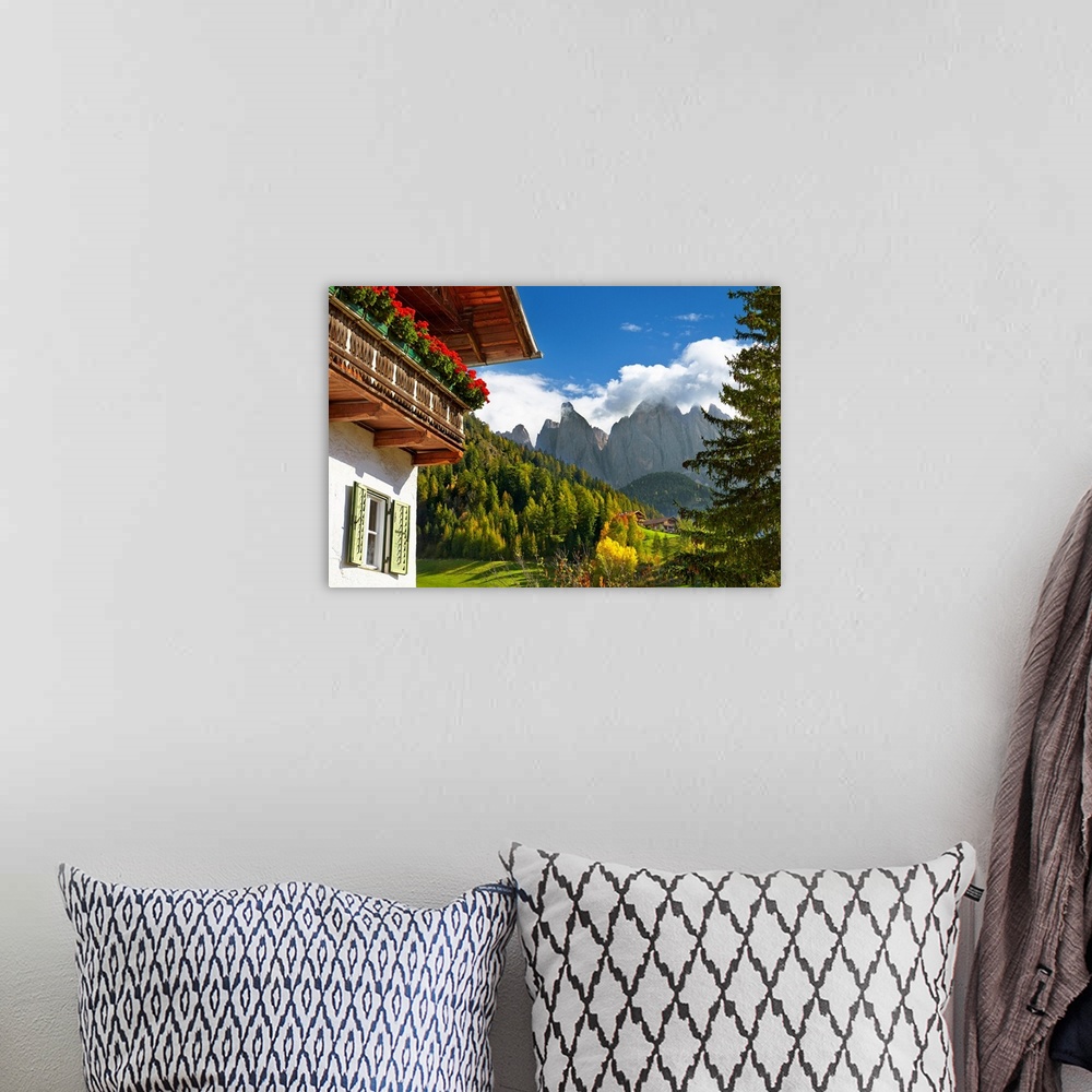 A bohemian room featuring Italy, Trentino-Alto Adige, Bolzano district, South Tyrol, Dolomites, Val di Funes, Santa Maddalena.