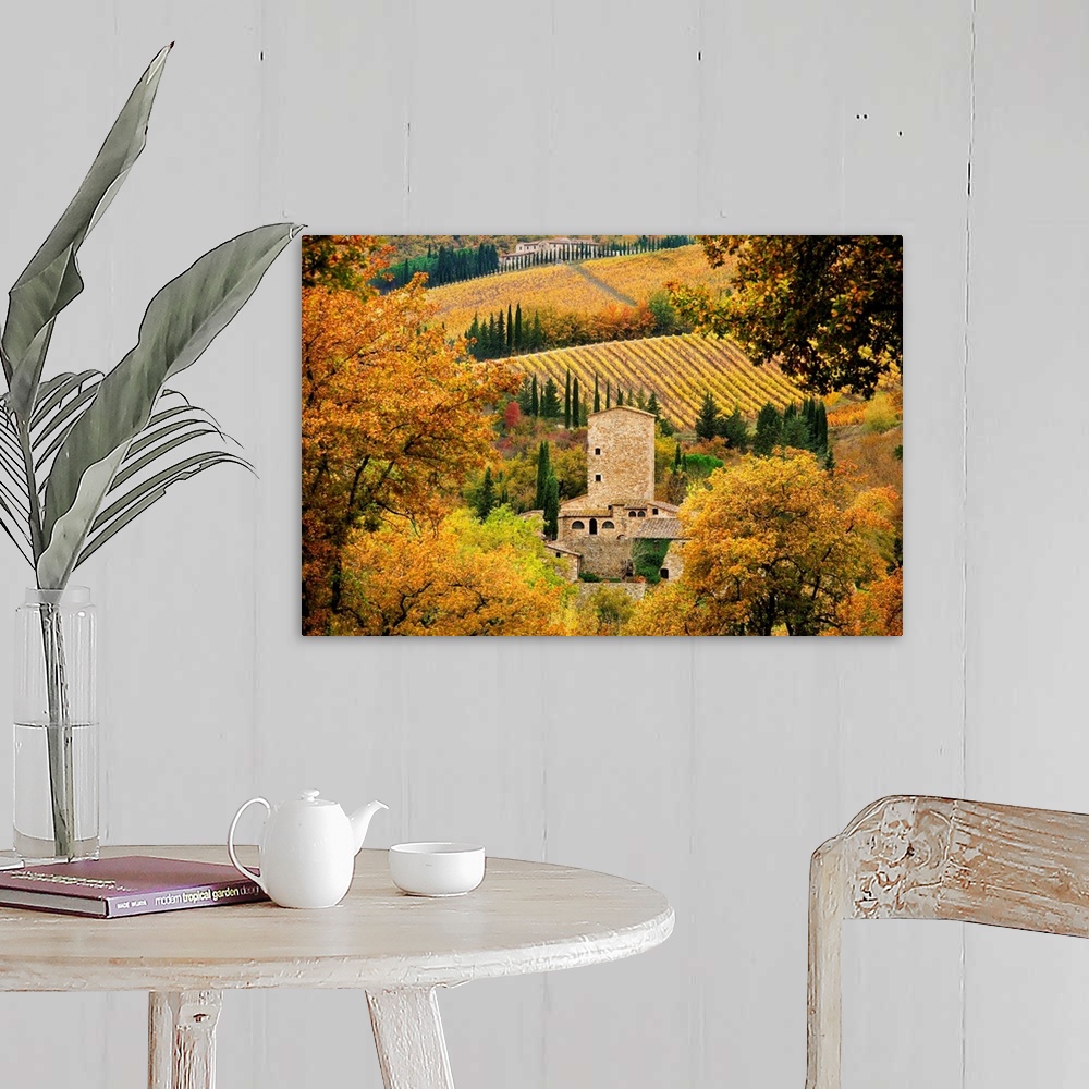 A farmhouse room featuring Italy, Tuscany, Chianti, Castellina in Chianti, Lanscape close to Piazza village