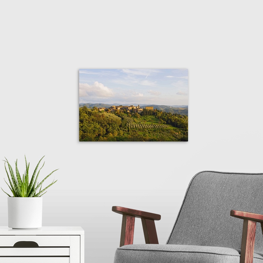 A modern room featuring Italy, Tuscany, Chianti, Radda in Chianti, Siena district, View of Volpaia