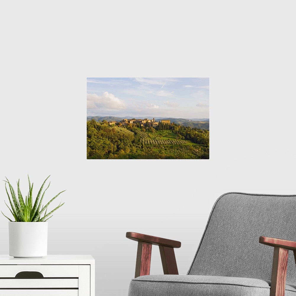 A modern room featuring Italy, Tuscany, Chianti, Radda in Chianti, Siena district, View of Volpaia