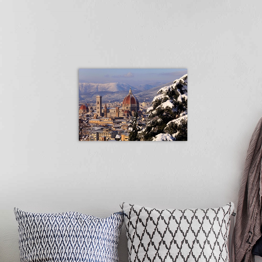 A bohemian room featuring Italy, Tuscany, Duomo Santa Maria del Fiore, Florence with snow and Cathedral