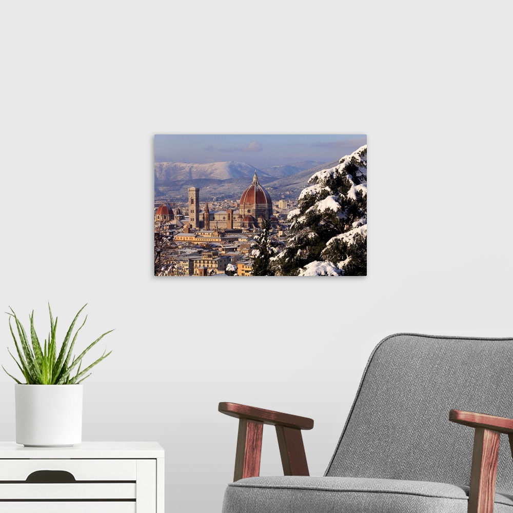A modern room featuring Italy, Tuscany, Duomo Santa Maria del Fiore, Florence with snow and Cathedral