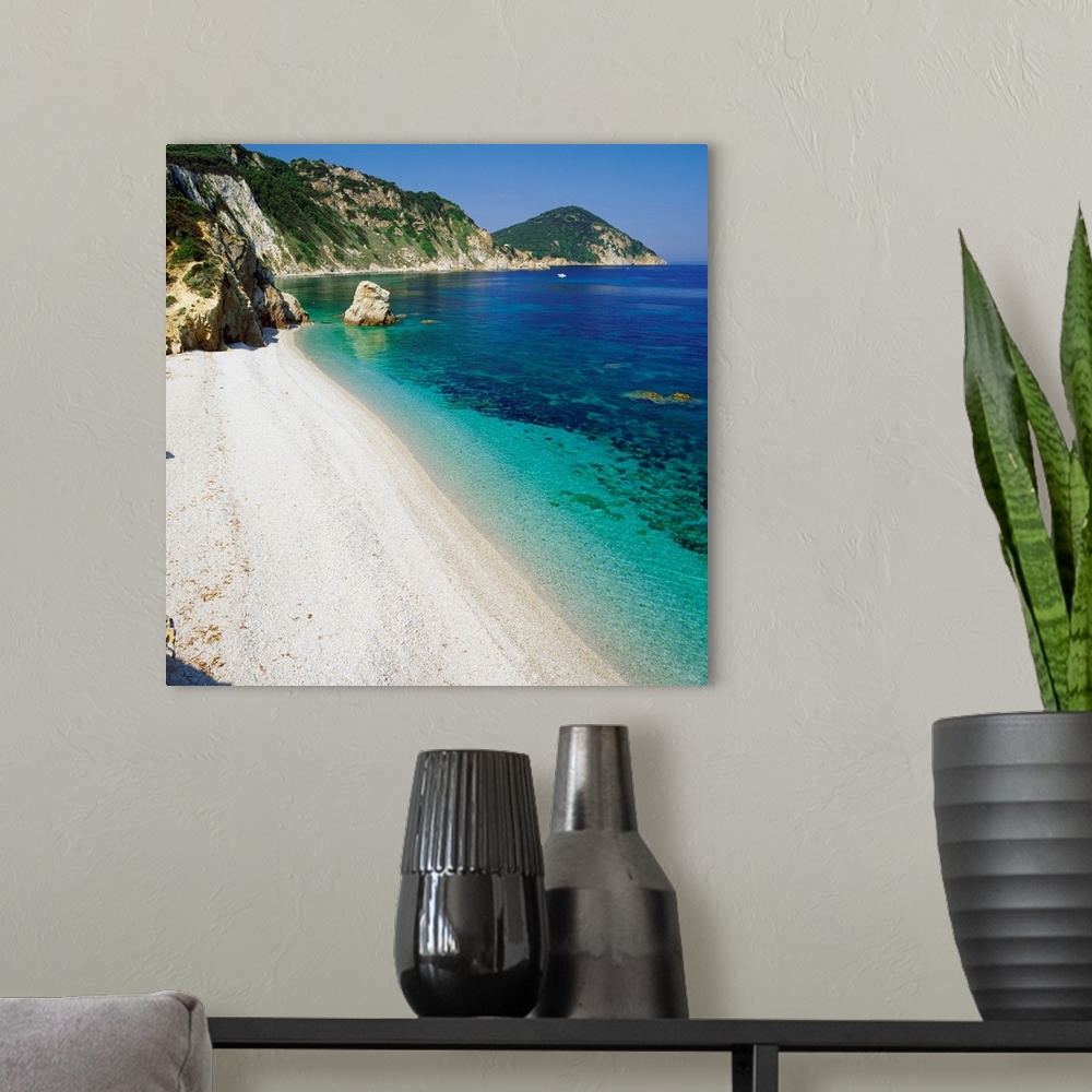 A modern room featuring Italy, Tuscany, Elba, Acquaviva beach, view towards Capo d'Enfola