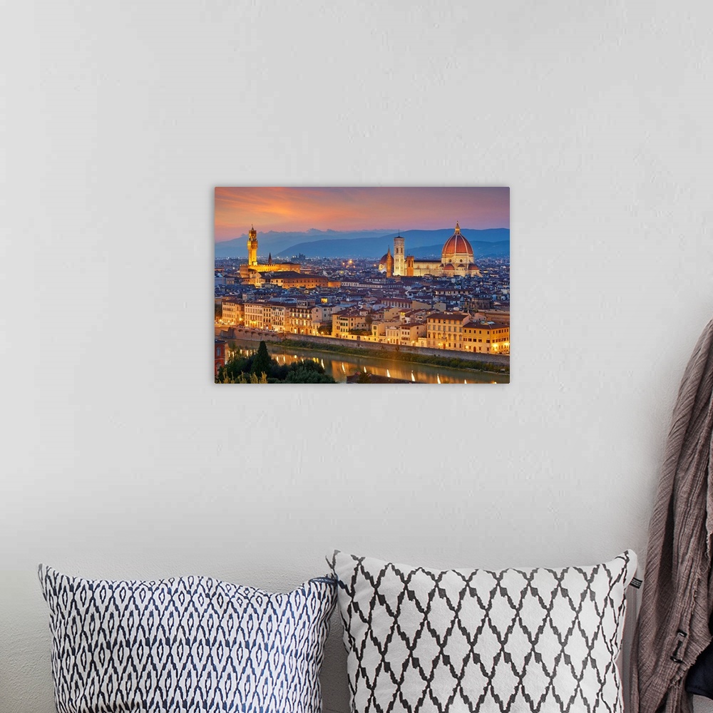 A bohemian room featuring Italy, Tuscany, Firenze district, Florence, Cityscape with Palazzo Vecchio and Duomo.
