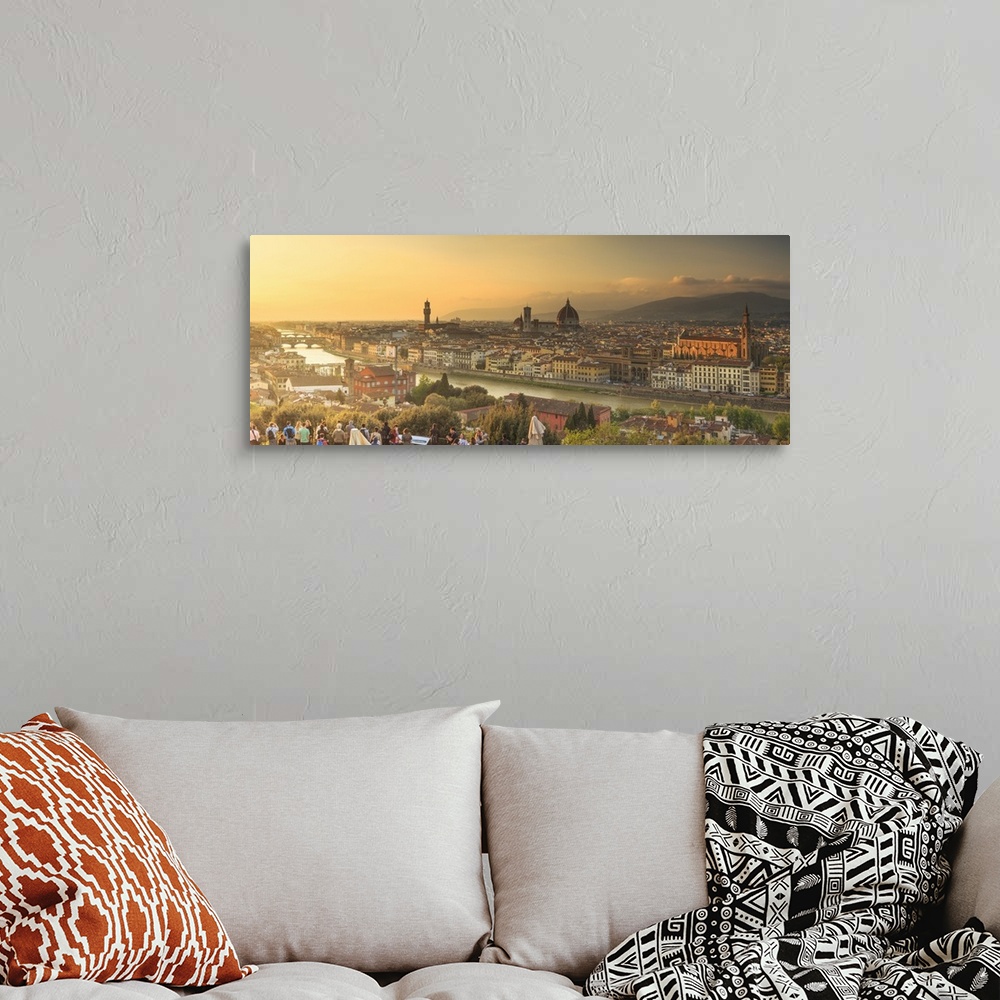 A bohemian room featuring Italy, Tuscany, Firenze district, Florence, Cityscape with Palazzo Vecchio and the Cathedral (Duo...