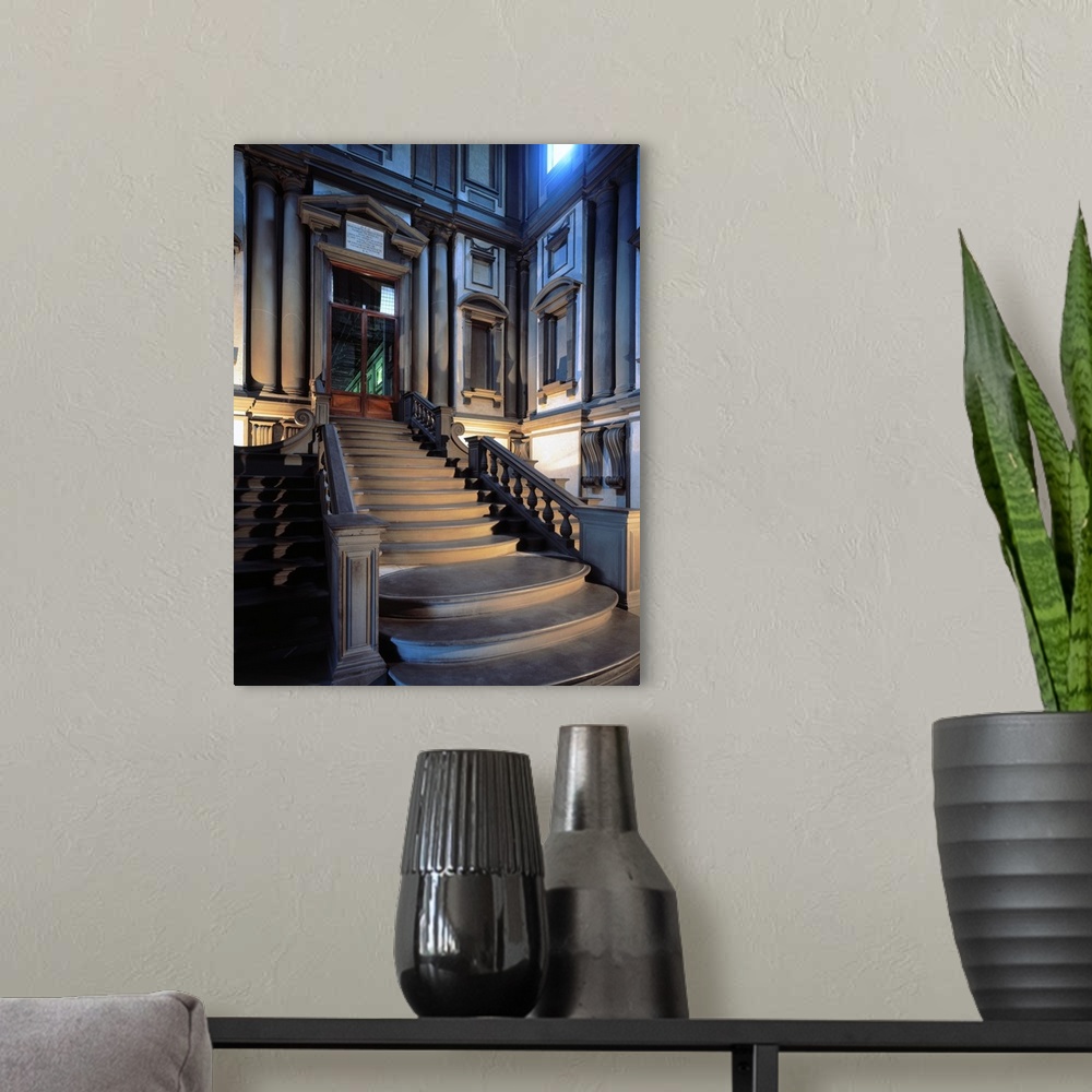 A modern room featuring Italy, Tuscany, Florence, Lauretian Library, Michelangelo stairway