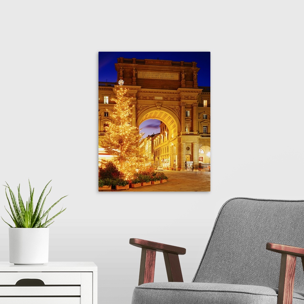 A modern room featuring Italy, Tuscany, Florence, Piazza della Repubblica, Christmas tree in the square