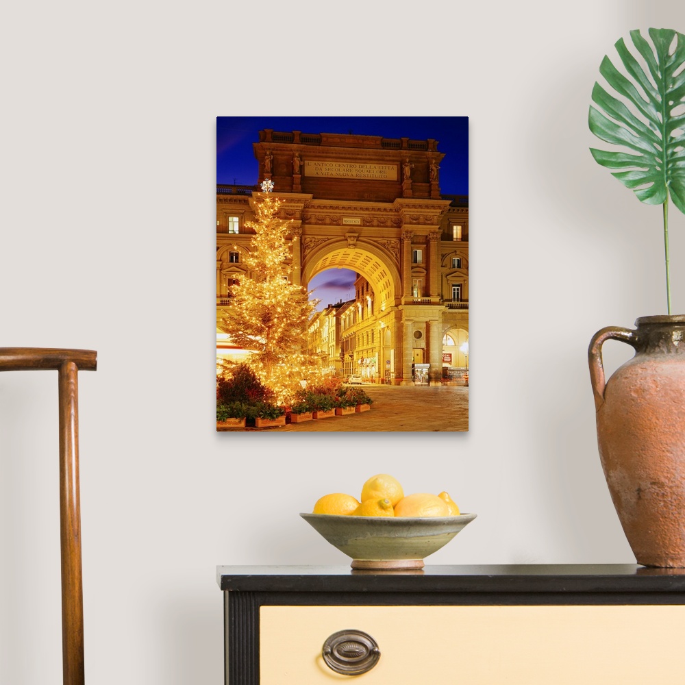 A traditional room featuring Italy, Tuscany, Florence, Piazza della Repubblica, Christmas tree in the square