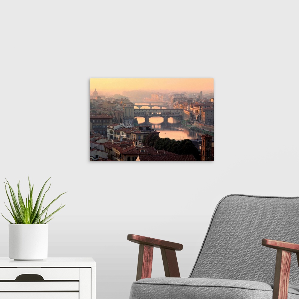A modern room featuring Italy, Tuscany, Florence, Ponte Vecchio, Arno river