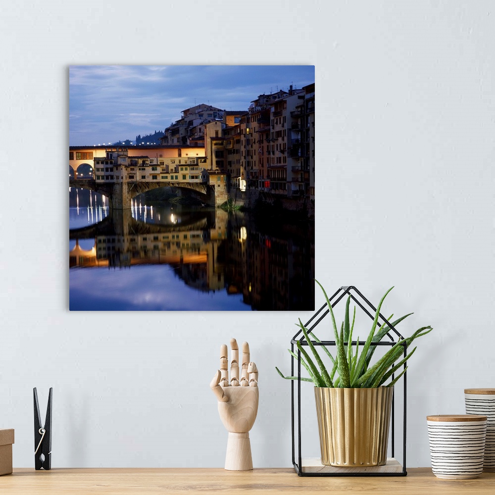 A bohemian room featuring Italy, Tuscany, Florence, Ponte Vecchio at twilight