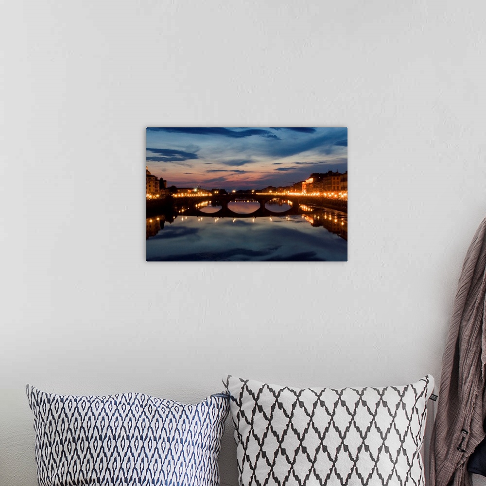 A bohemian room featuring Italy, Tuscany, Florence, Sunset on Arno river from Ponte Santa Trinita'
