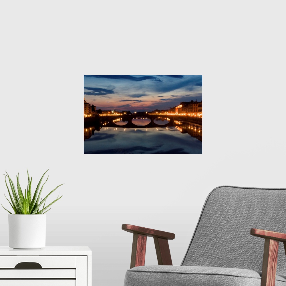 A modern room featuring Italy, Tuscany, Florence, Sunset on Arno river from Ponte Santa Trinita'