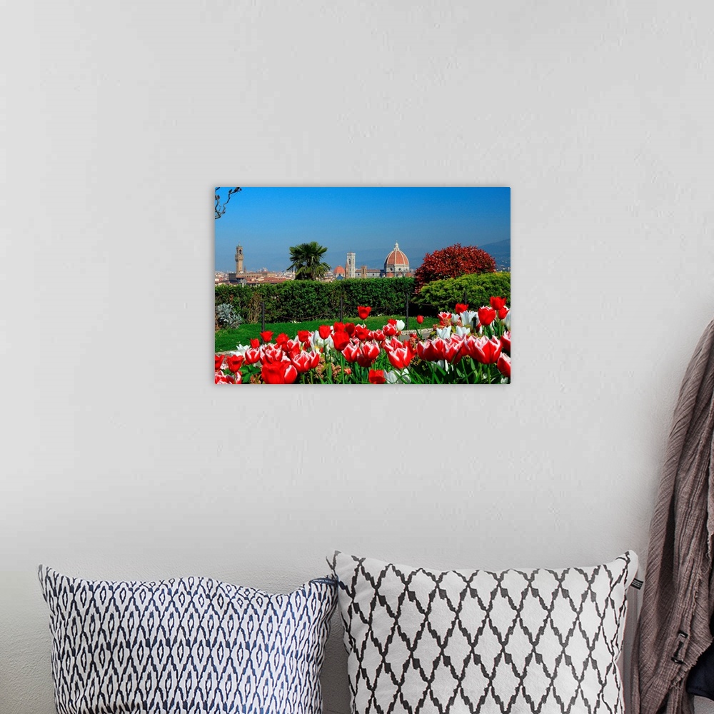 A bohemian room featuring Italy, Tuscany, Florence, View of the Duomo Santa Maria del Fiore and Palazzo Vecchio