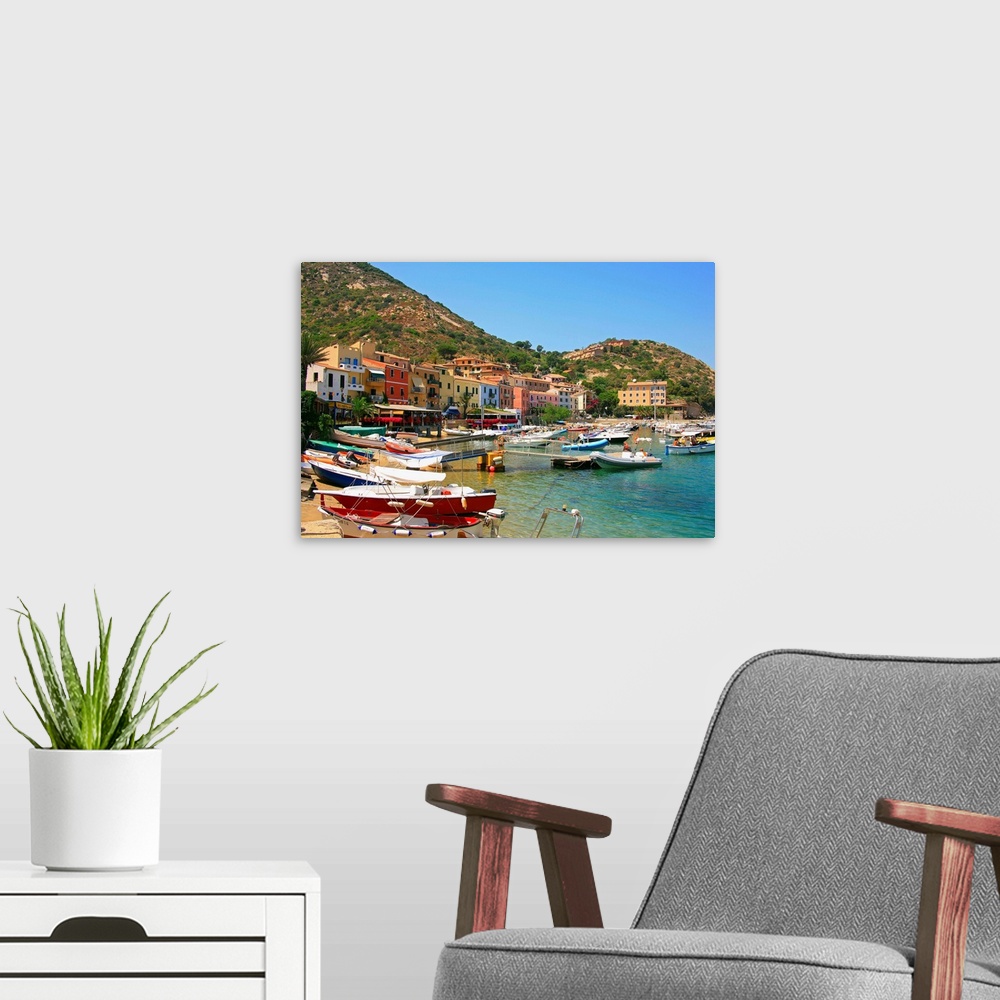 A modern room featuring Italy, Italia, Tuscany, Toscana, Isola del Giglio, Giglio Porto village, the harbour