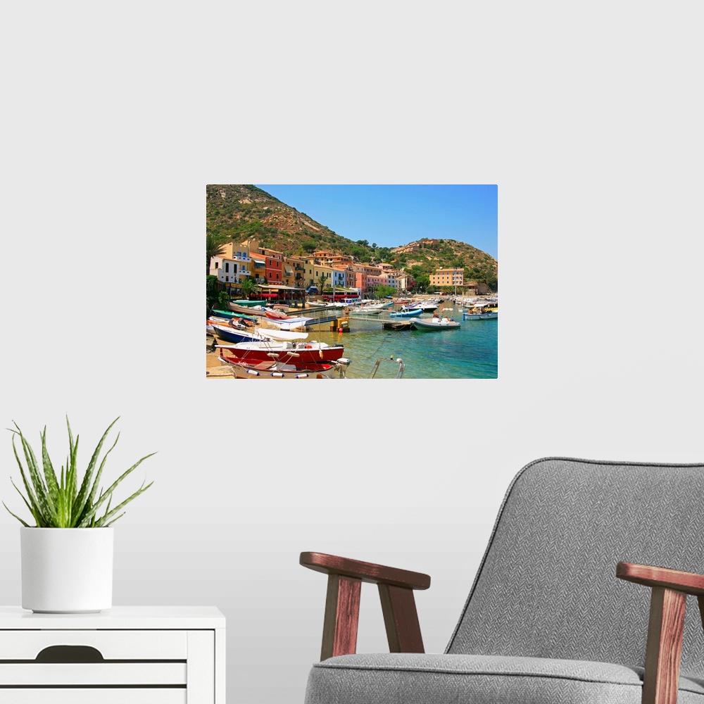 A modern room featuring Italy, Italia, Tuscany, Toscana, Isola del Giglio, Giglio Porto village, the harbour