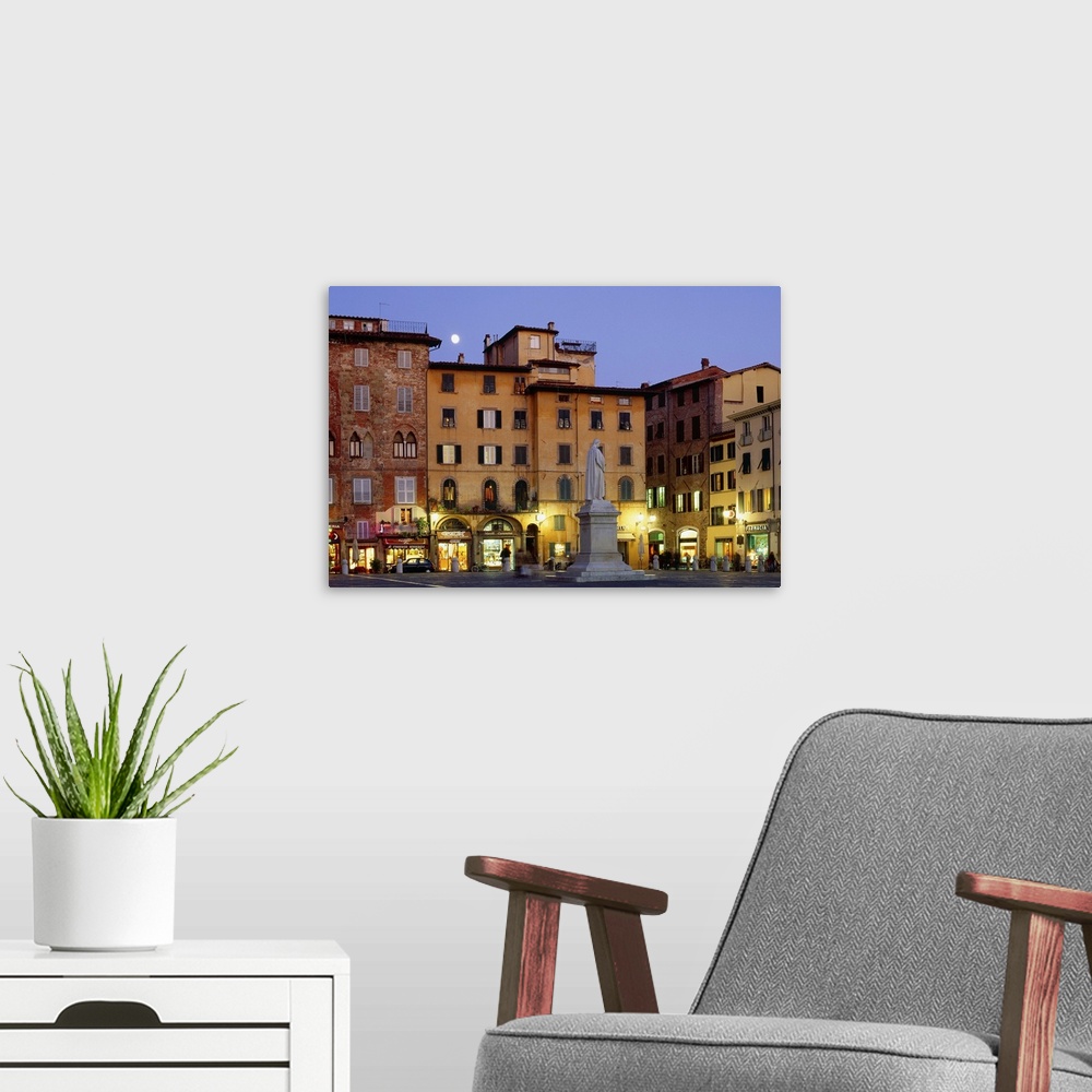 A modern room featuring Italy, Tuscany, Lucca, Twilight in Piazza San Michele, town square
