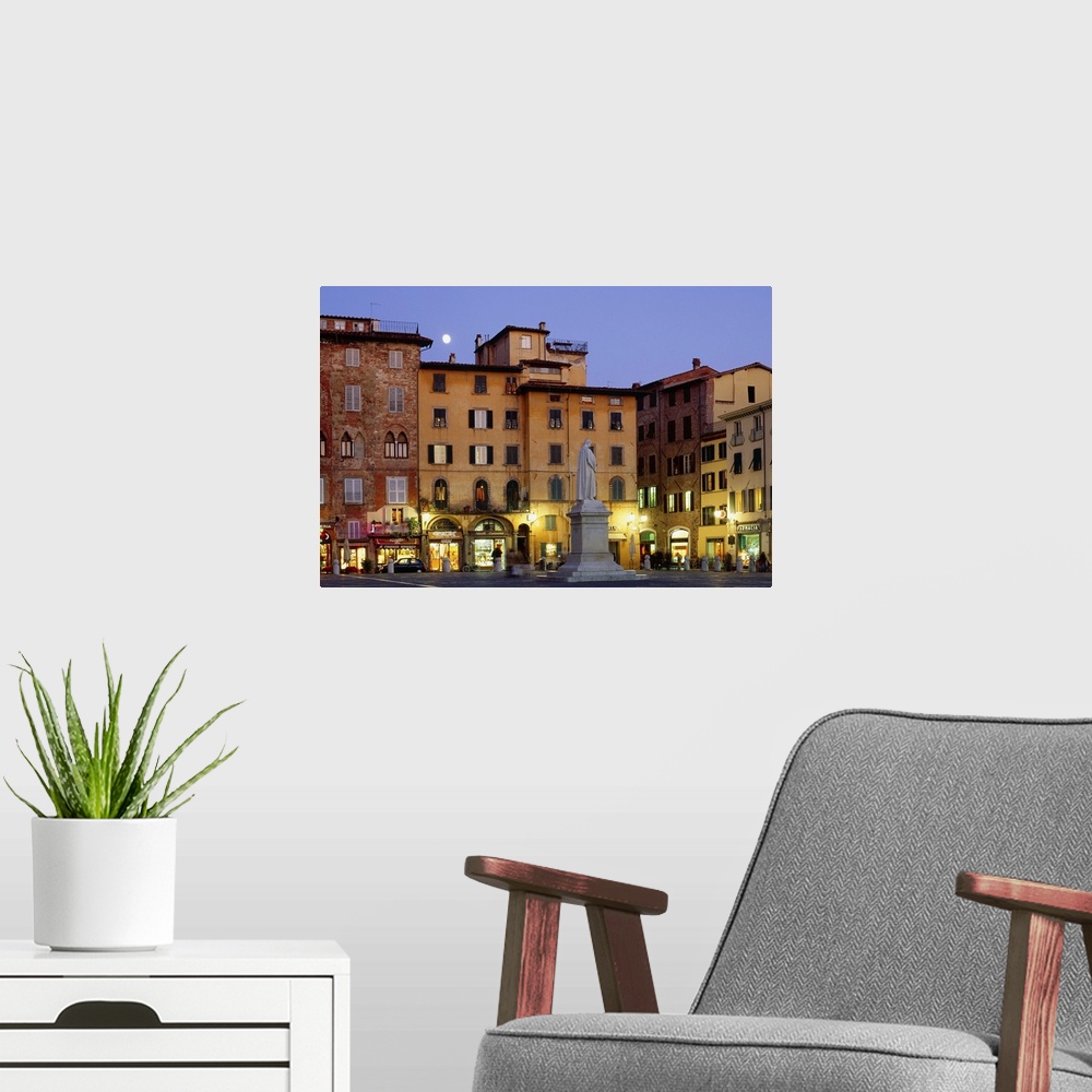 A modern room featuring Italy, Tuscany, Lucca, Twilight in Piazza San Michele, town square