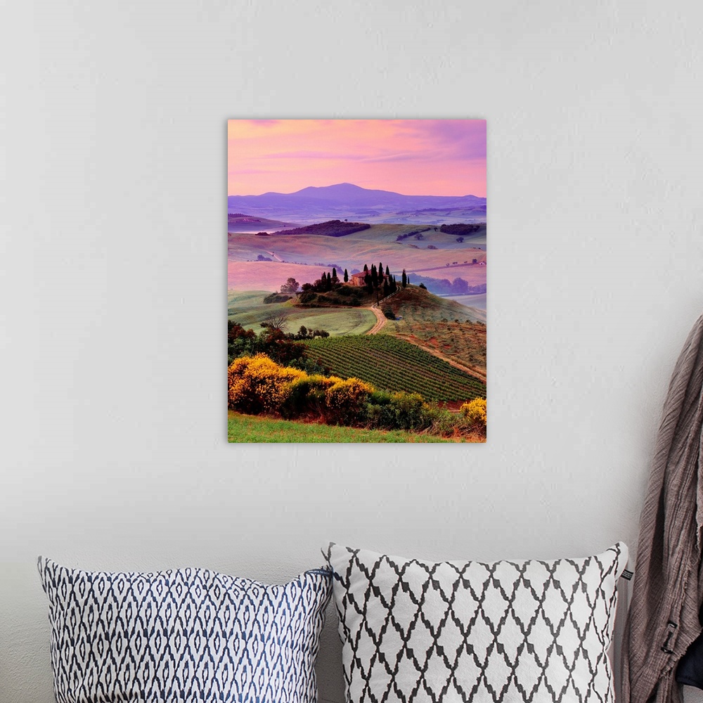 A bohemian room featuring Italy, Italia, Tuscany, Toscana, Orcia Valley,Val d'Orcia, Landscape near San Quirico d'Orcia town