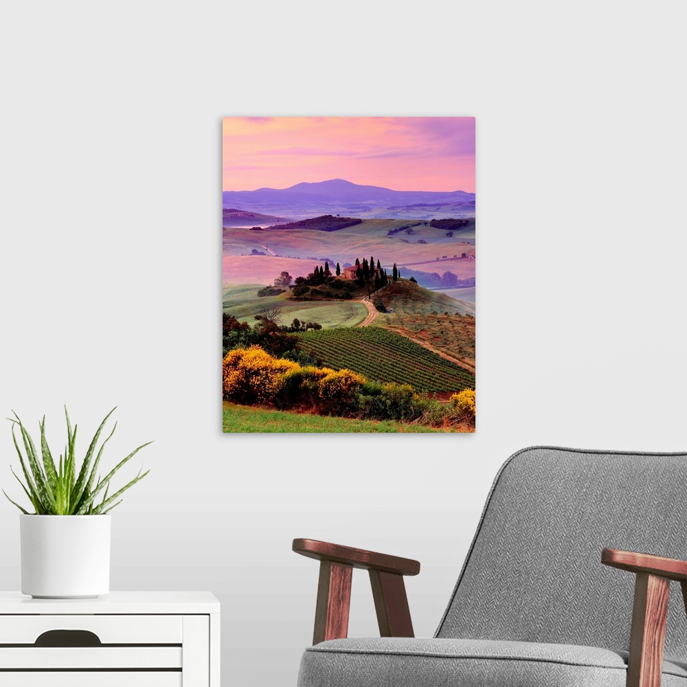 A modern room featuring Italy, Italia, Tuscany, Toscana, Orcia Valley,Val d'Orcia, Landscape near San Quirico d'Orcia town