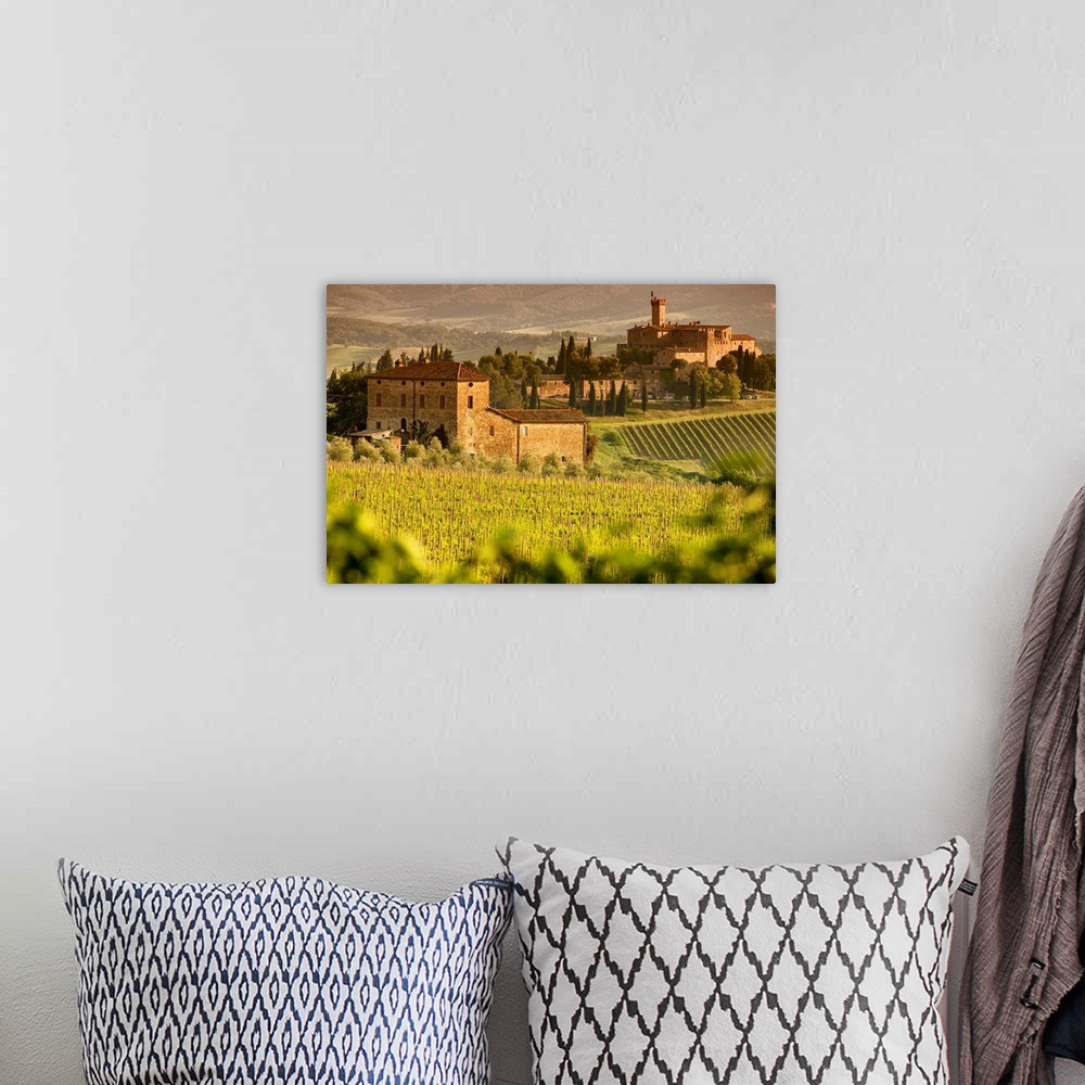 A bohemian room featuring Italy, Tuscany, Siena district, Orcia Valley, Montalcino, Poggio alle Mura Castle (called Banfi C...