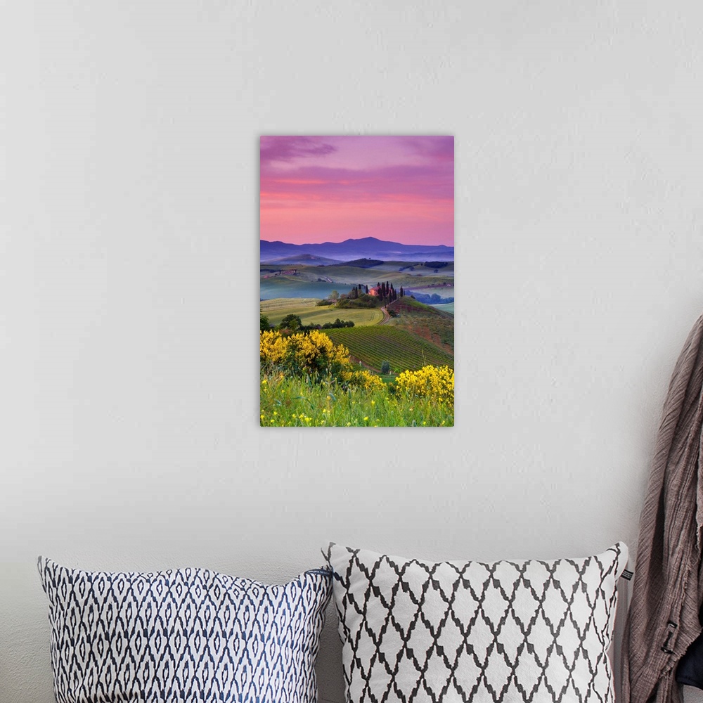 A bohemian room featuring Italy, Tuscany, Orcia Valley, Sunrise over the Belvedere