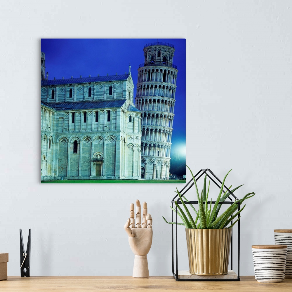 A bohemian room featuring Italy, Tuscany, Pisa, The cathedral and leaning tower at twilight