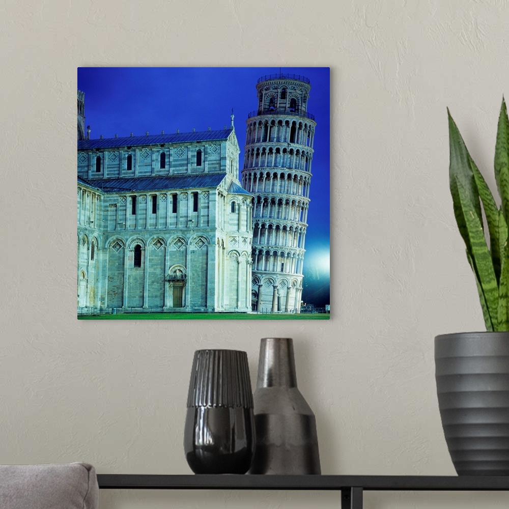 A modern room featuring Italy, Tuscany, Pisa, The cathedral and leaning tower at twilight