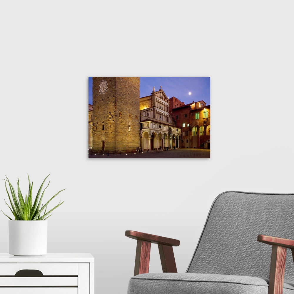 A modern room featuring Italy, Tuscany, Pistoia, Piazza del Duomo and San Zeno Cathedral at night