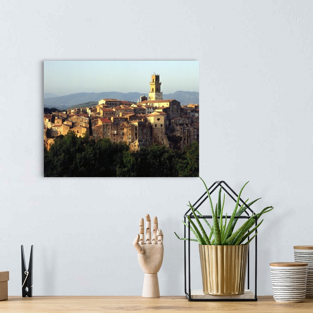 A bohemian room featuring Italy, Tuscany, Pitigliano, view towards the town