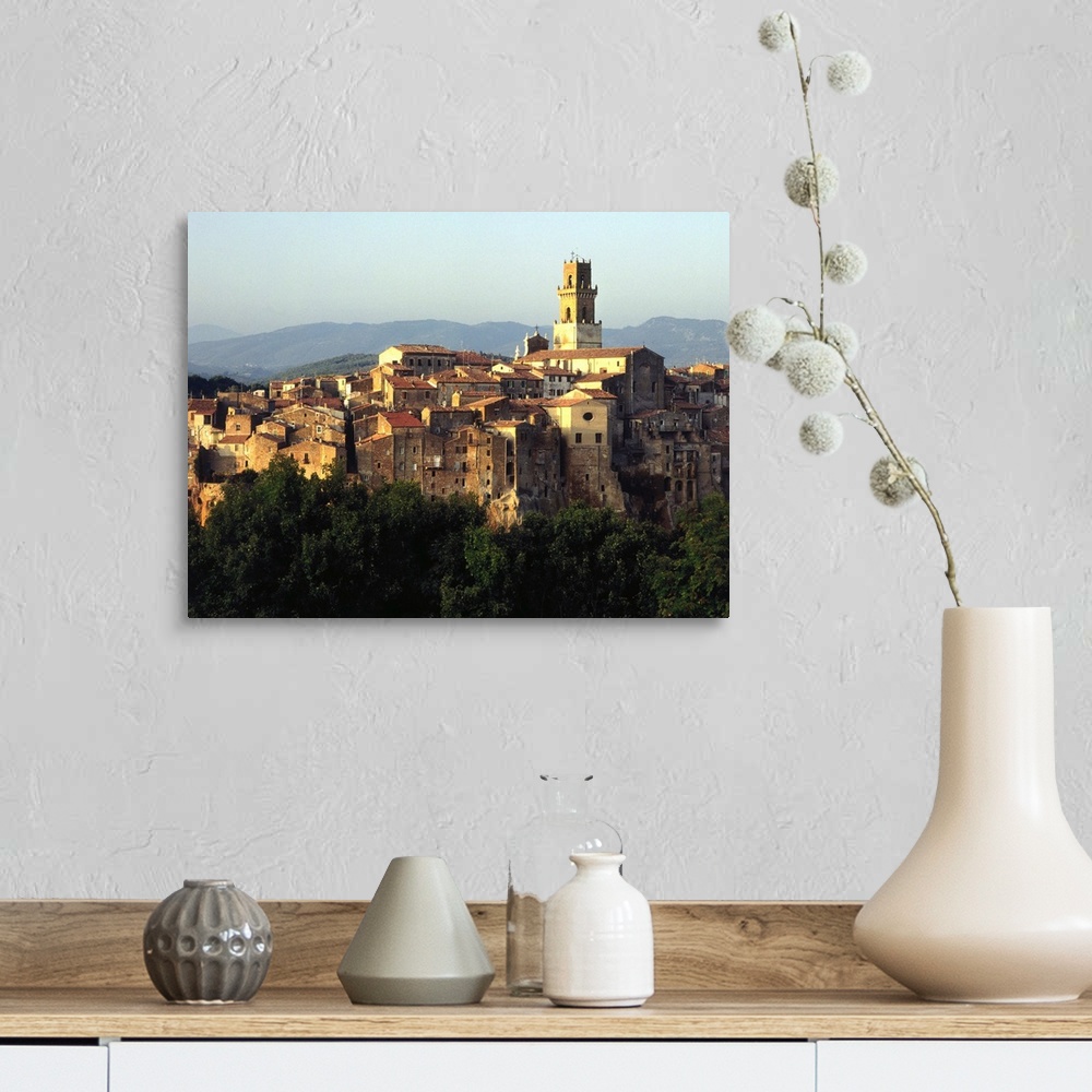 A farmhouse room featuring Italy, Tuscany, Pitigliano, view towards the town