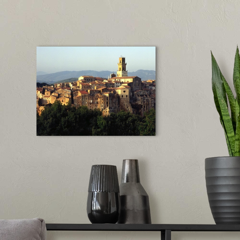 A modern room featuring Italy, Tuscany, Pitigliano, view towards the town