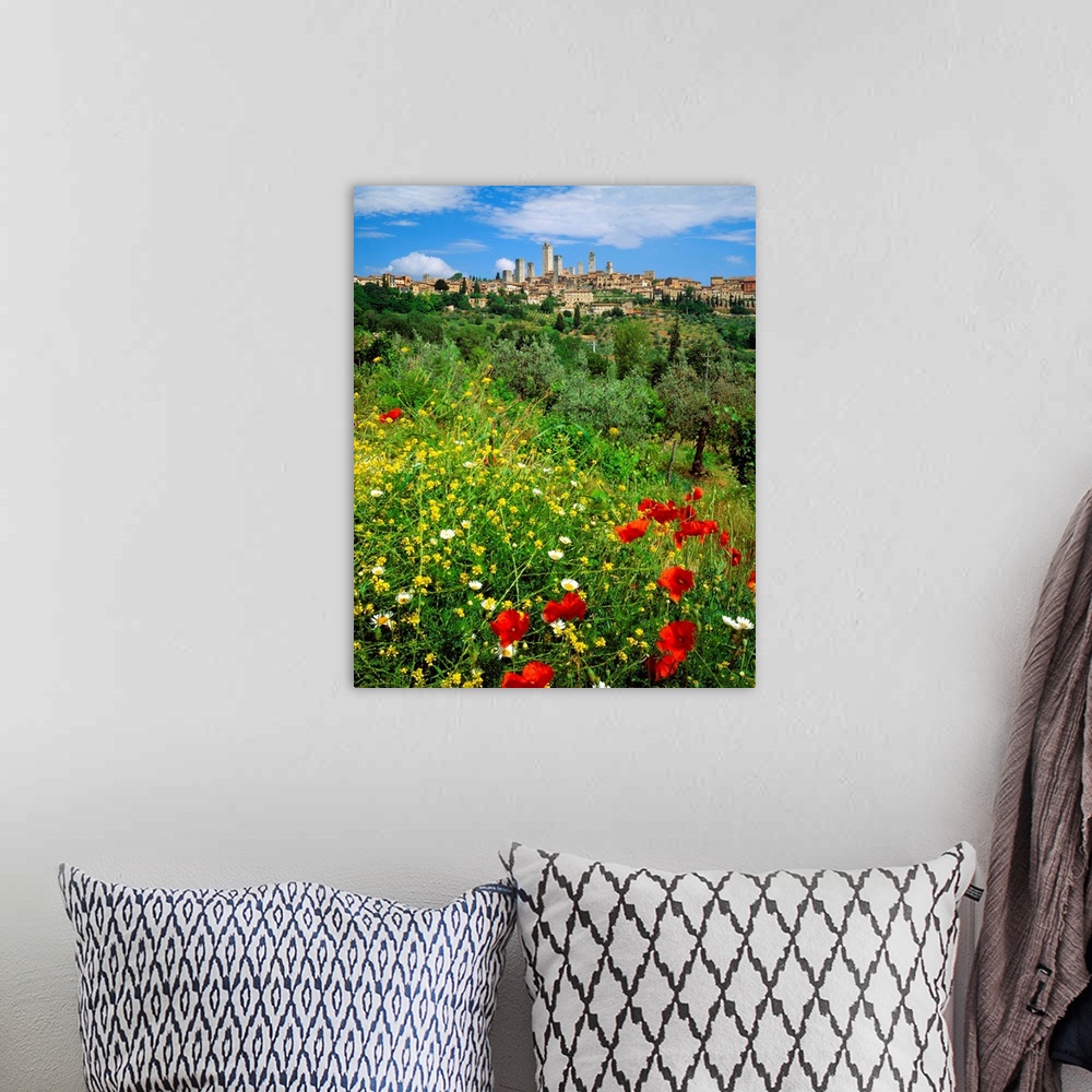 A bohemian room featuring Italy, Tuscany, San Gimignano, view towards the town