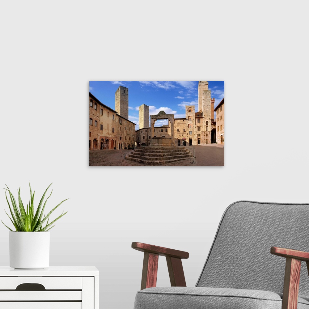 A modern room featuring Italy, Tuscany, San Gimingnano, Old town, square