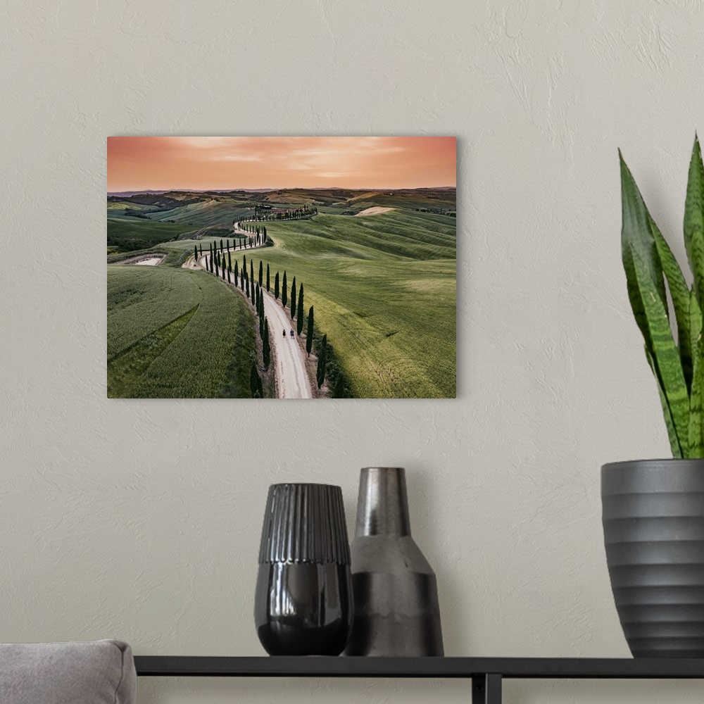 A modern room featuring Italy, Tuscany, Siena district, Asciano, Typical landscape of the Crete Senesi.