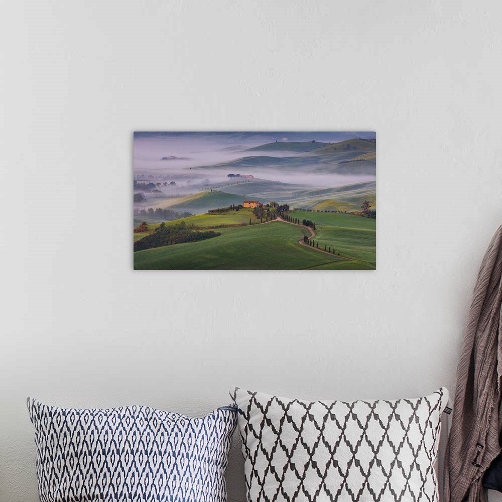 A bohemian room featuring Italy, Tuscany, Siena district, Orcia Valley, Landscape of the Val d'Orcia.