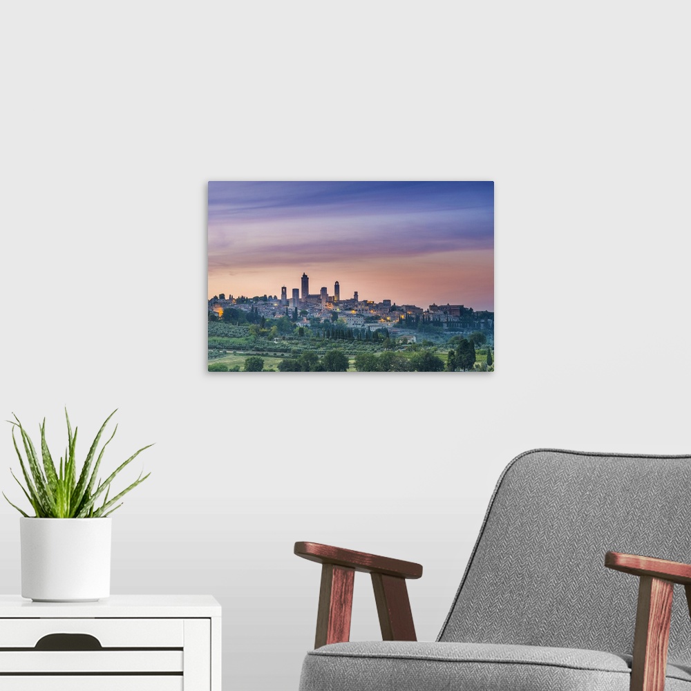A modern room featuring Italy, Tuscany, Siena district, Val d'Elsa, San Gimignano, View of San Gimignano