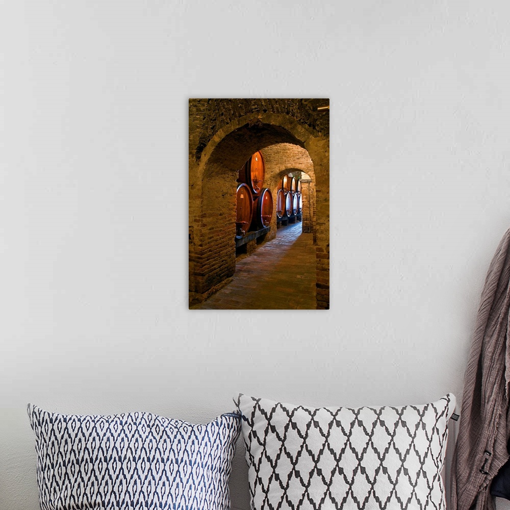 A bohemian room featuring Italy, Tuscany, Siena district, Val di Chiana, Montepulciano, Wine cellar