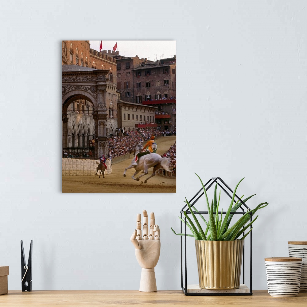 A bohemian room featuring Italy, Tuscany, Siena, Piazza del Campo, horse-race at Palio