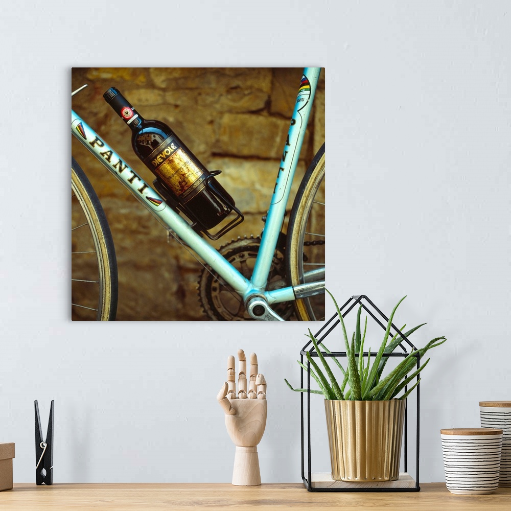 A bohemian room featuring Italy, Tuscany, Sports bicycle with Chianti bottle in bottle holder