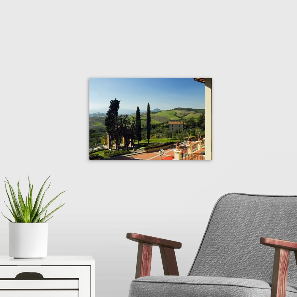 A modern room featuring Italy, Tuscany, view from a terrace of a bedroom at Fonteverde Terme