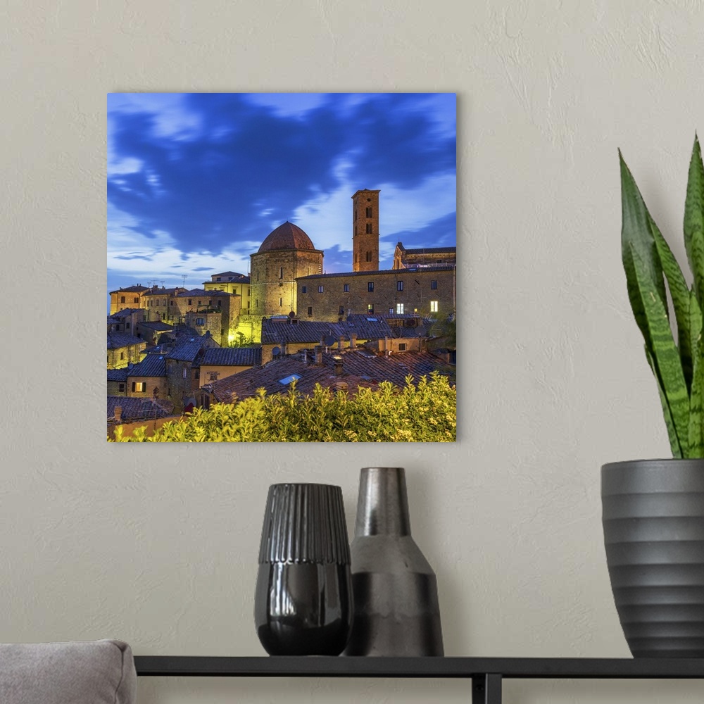 A modern room featuring Italy, Tuscany, Pisa district, Volterra, View of the town with the octagonal dome of Battistero d...