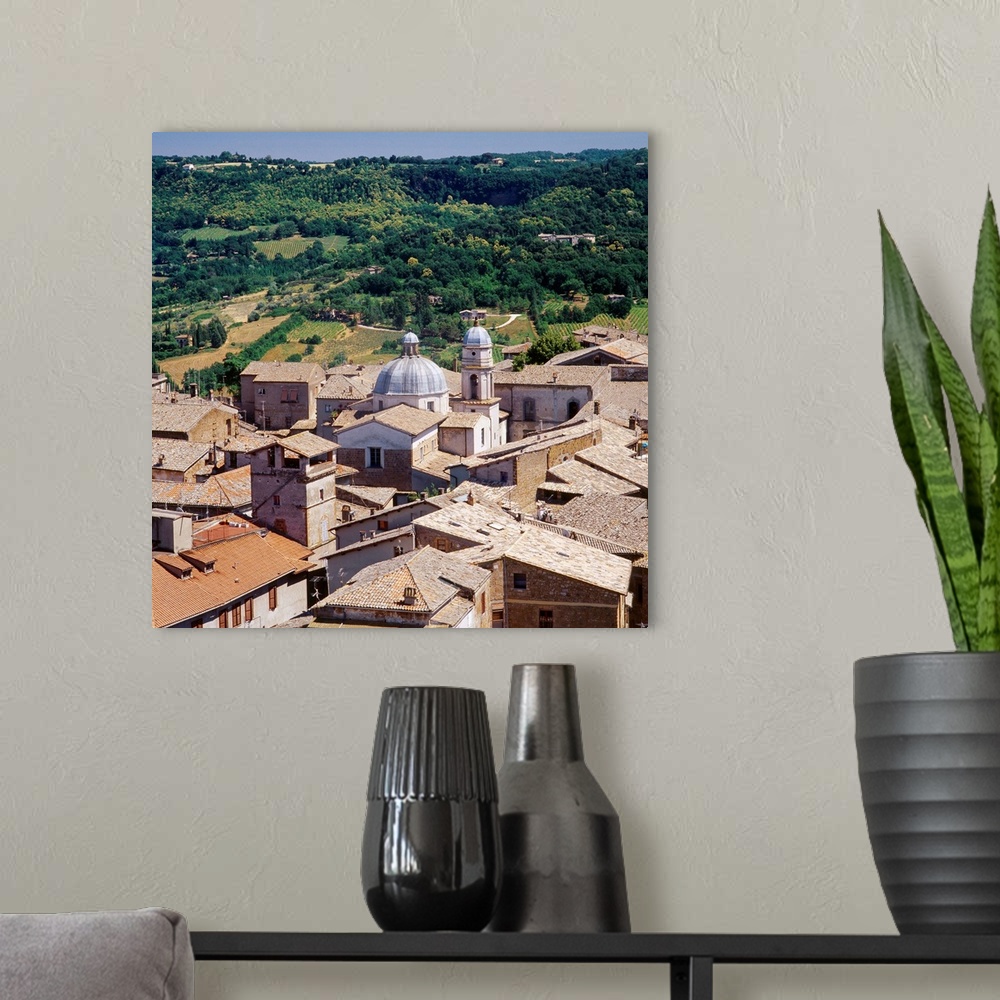 A modern room featuring Italy, Umbria, Orvieto, view from Torre del Moro towards the town