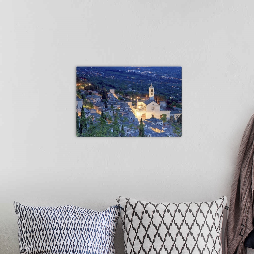 A bohemian room featuring Italy, Umbria, Perugia district, Assisi, The town at night from Major Rock