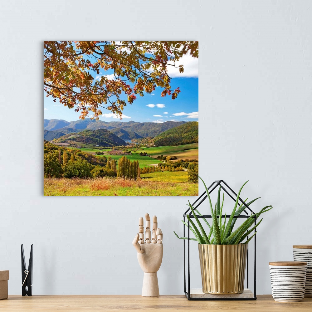 A bohemian room featuring Italy, Umbria, Mediterranean area, Terni district, Piediluco lake, View of Piediluco Lake and cas...