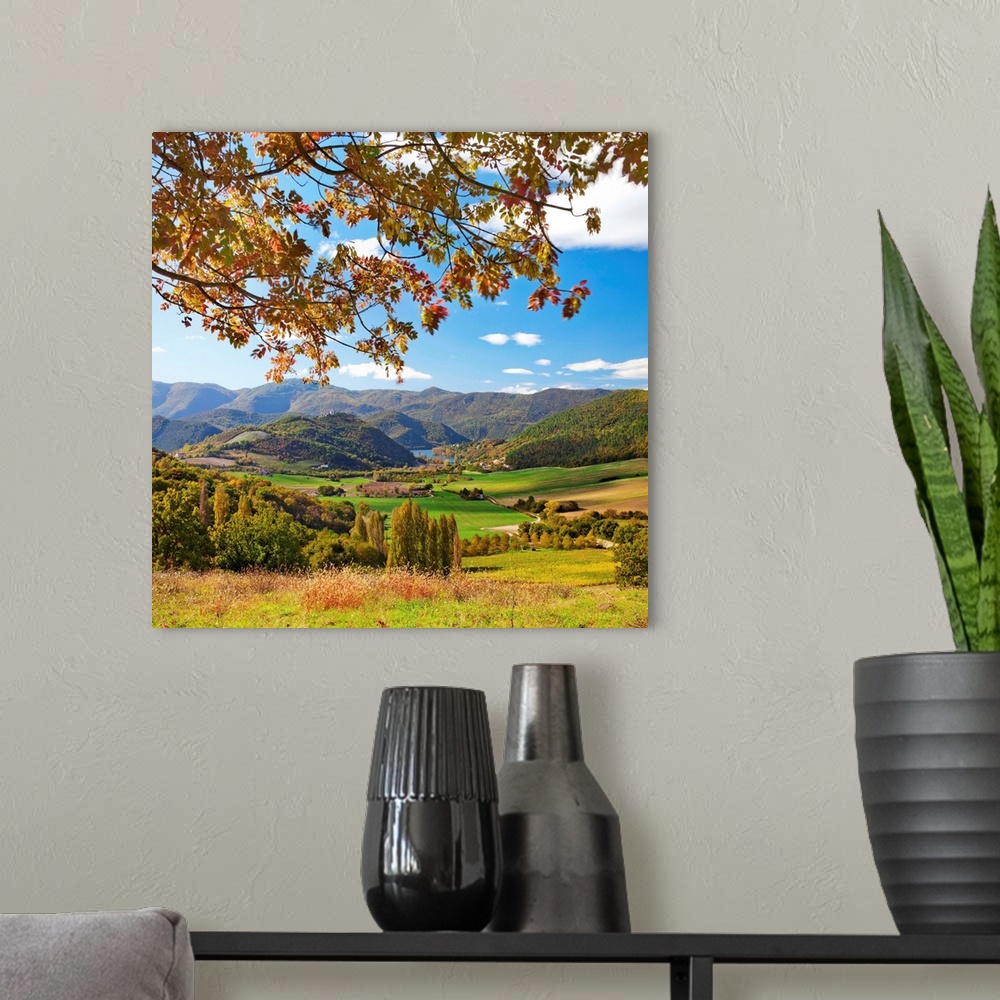 A modern room featuring Italy, Umbria, Mediterranean area, Terni district, Piediluco lake, View of Piediluco Lake and cas...