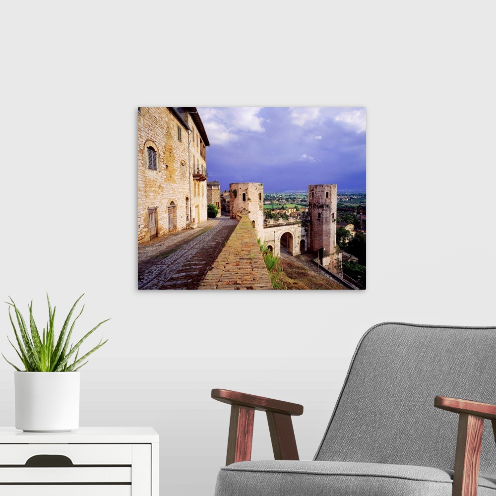 A modern room featuring Italy, Italia, Umbria, Spello town, Porta Venere (Gate) and Torri di Properzio towers