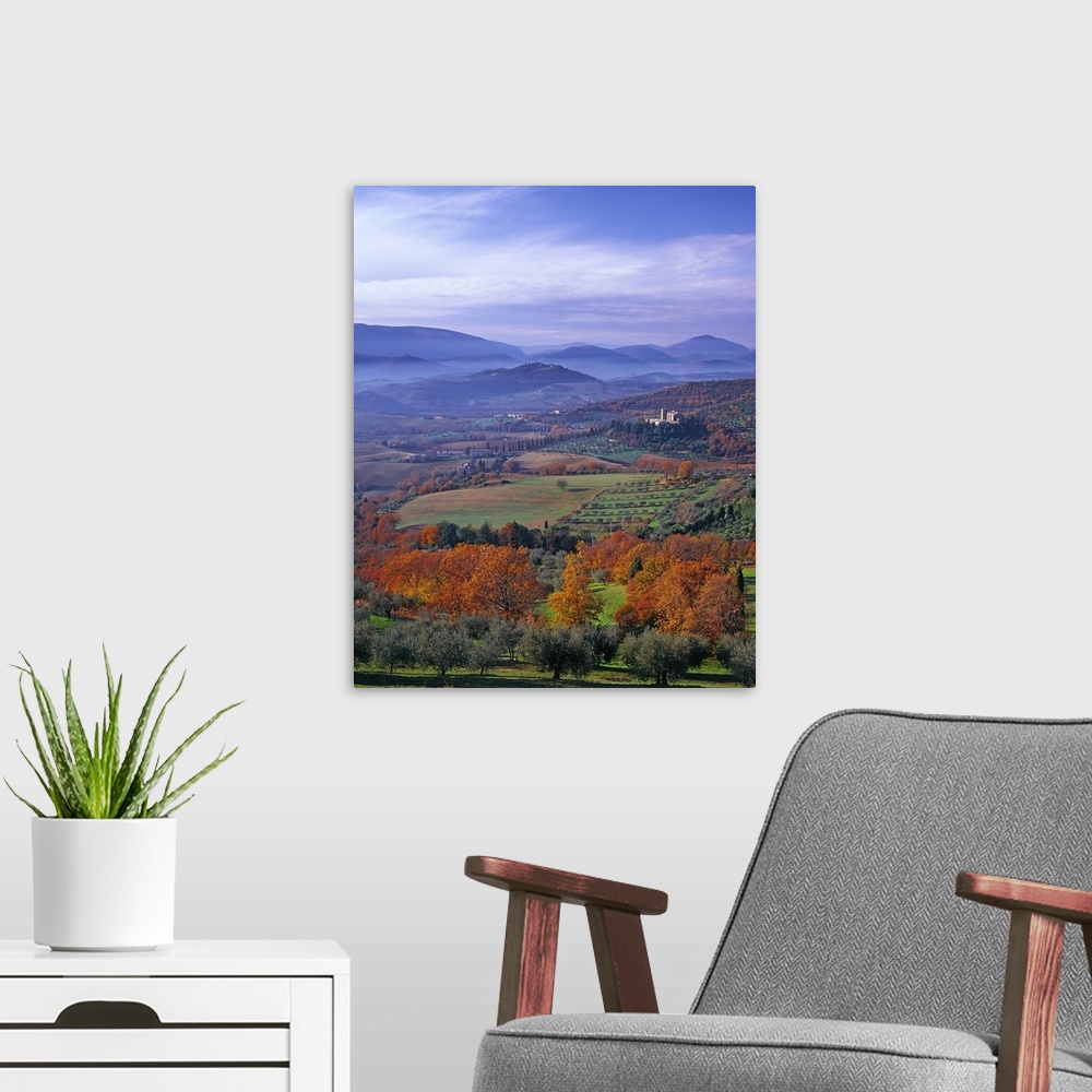 A modern room featuring Italy, Umbria, Valle Tiberina, view towards the valley