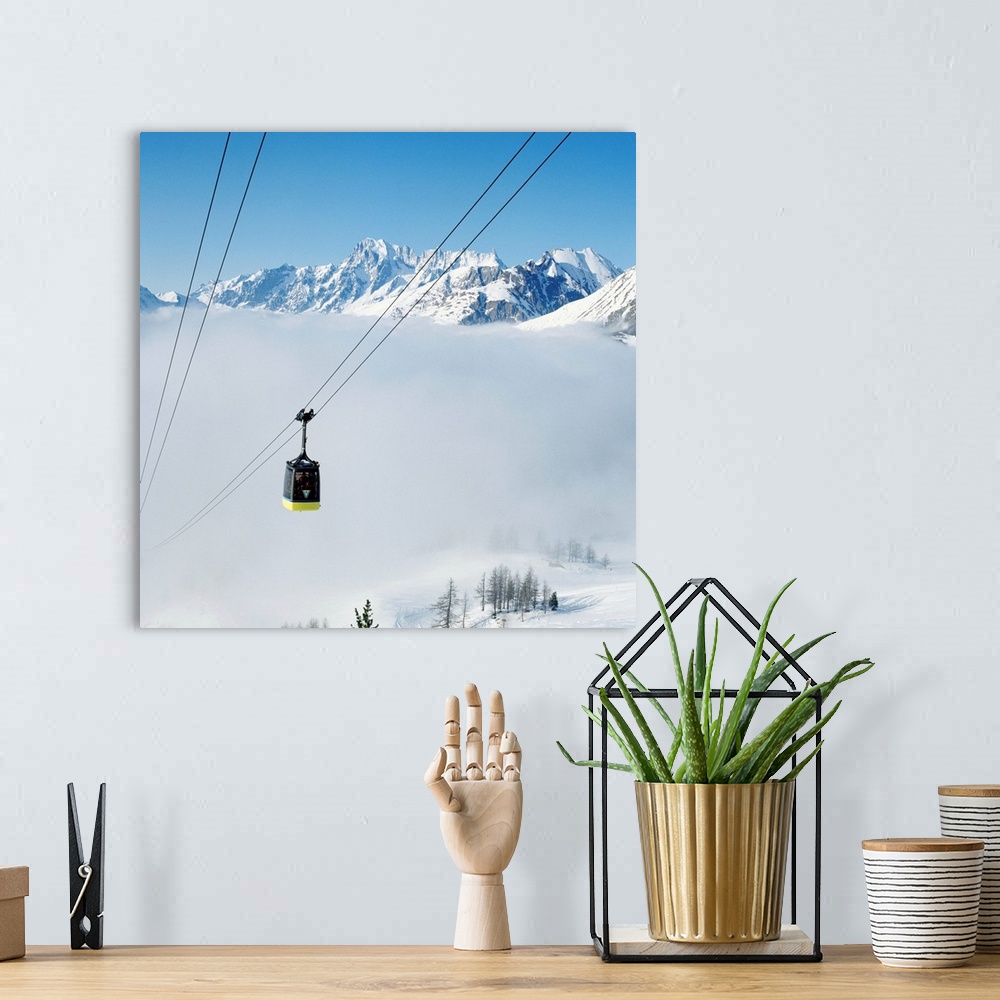 A bohemian room featuring Italy, Italia, Aosta Valley, Valle d'Aosta, La Thuile, Les Suches cableway and Grandes Jorasses m...